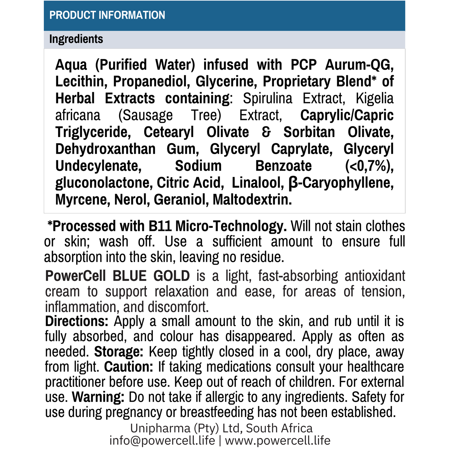 PowerCell BLUE GOLD Transdermal Balm 30ml (+ Organic Spirulin 90s FREE) SAVE R270