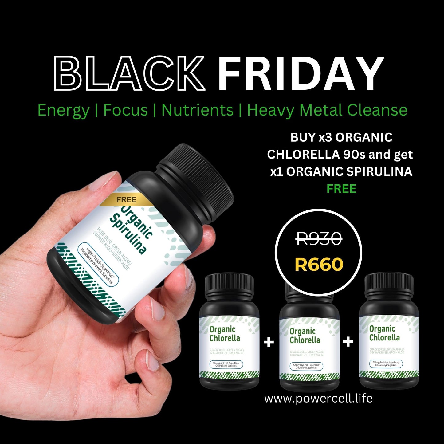 BLACK FRIDAY - BUY 3 ORGANIC CHLORELLA (500mg) 90s + 1 ORGANIC SPIRULINA 90s FREE