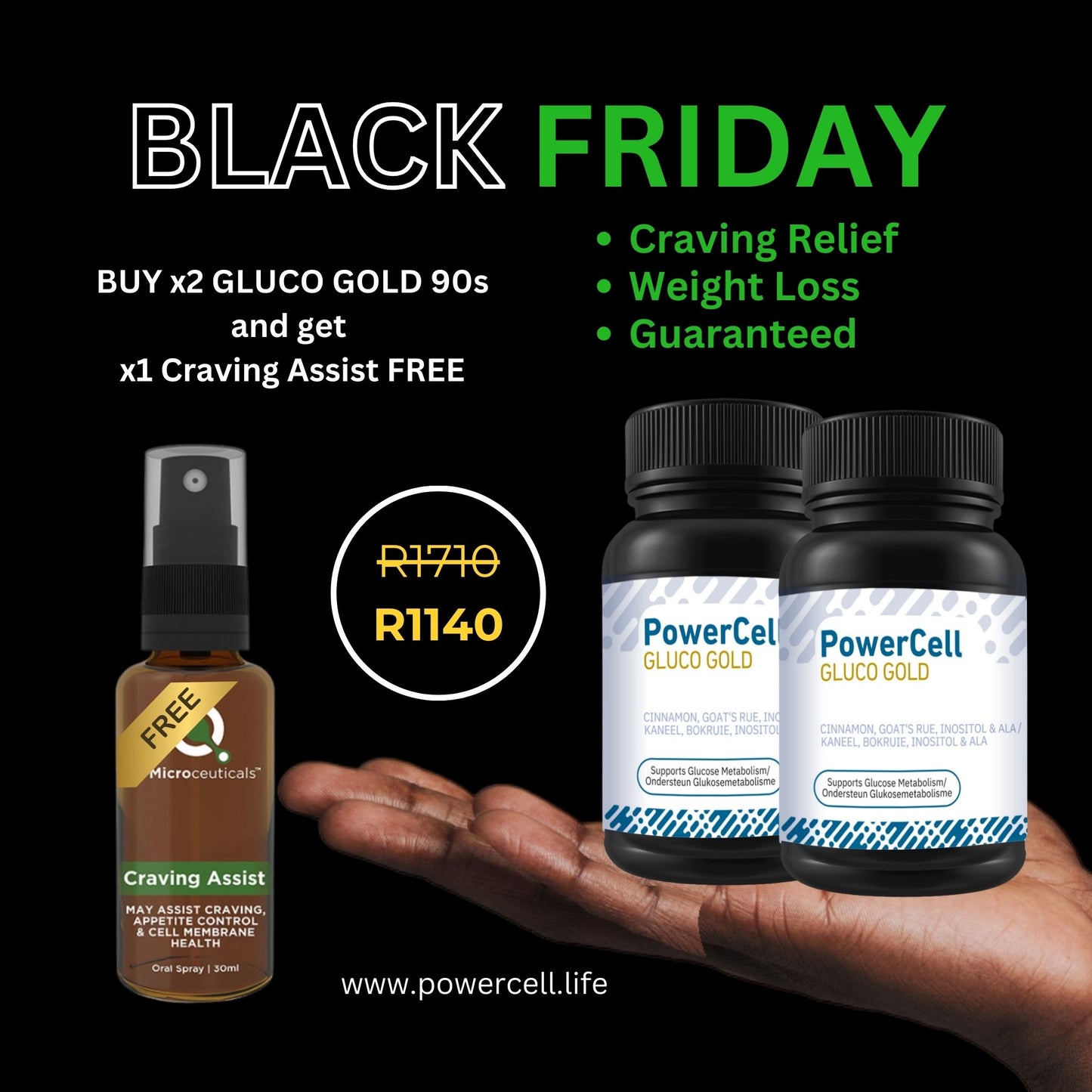 BLACK FRIDAY - BUY 2 GLUCO GOLD 90s + 1 CRAVING ASSIST 30ml FREE